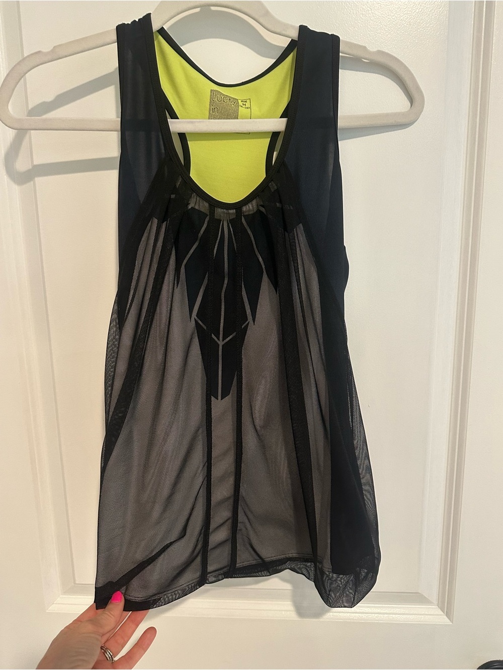 Women’s Run Tank with Sheer Layer & Neon Yellow Lining